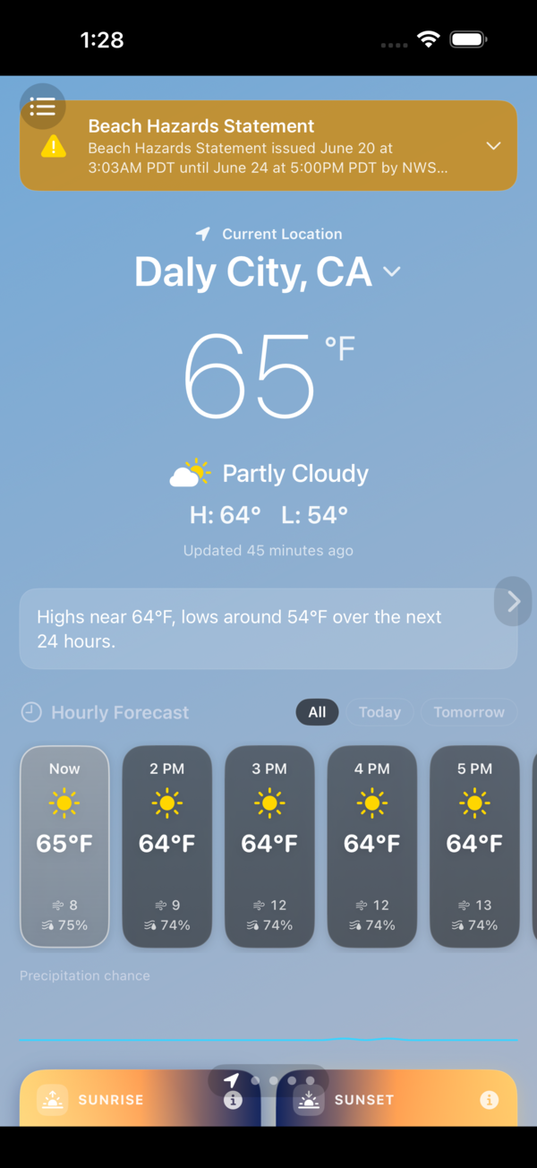 Cloudbreak hyperlocal forecast with hourly conditions