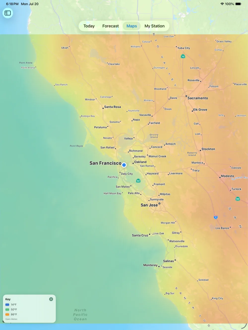 Surface-temperature map on iPad