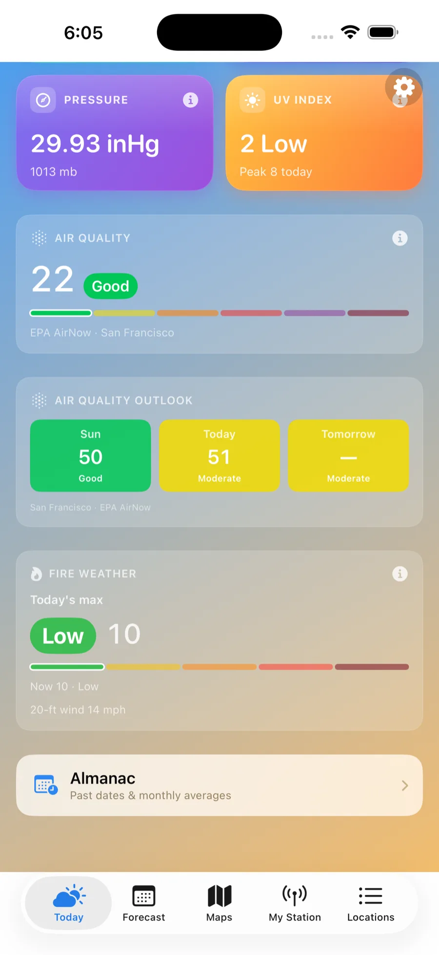Air quality and fire-weather risk on the Today tab