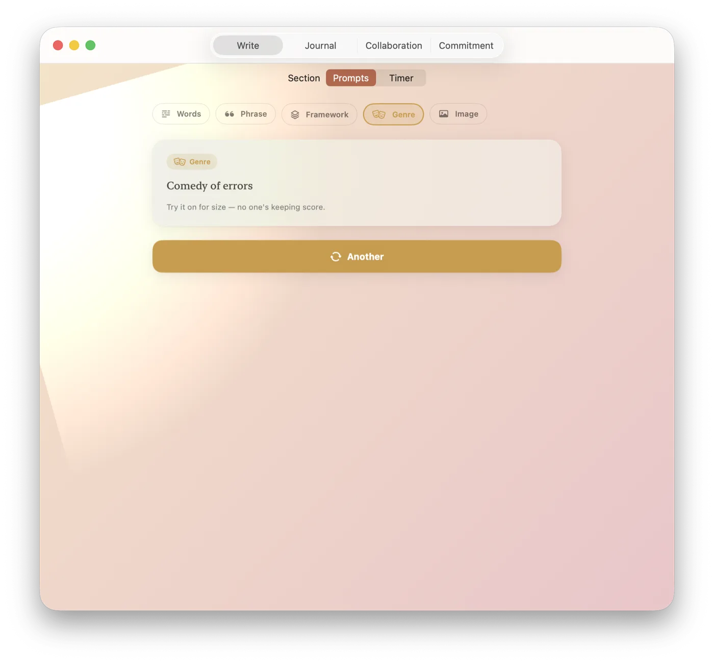 The Genre prompt suggesting a form to try