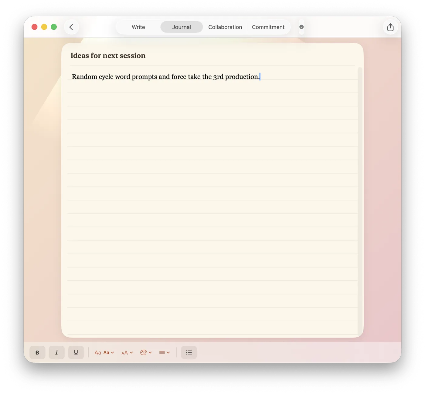 The journal editor — rich text on a sheet-of-paper background