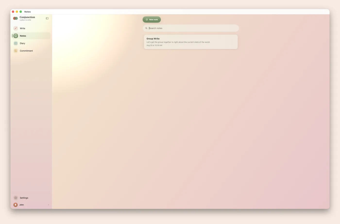 The Notes list with a search field and a new-note button
