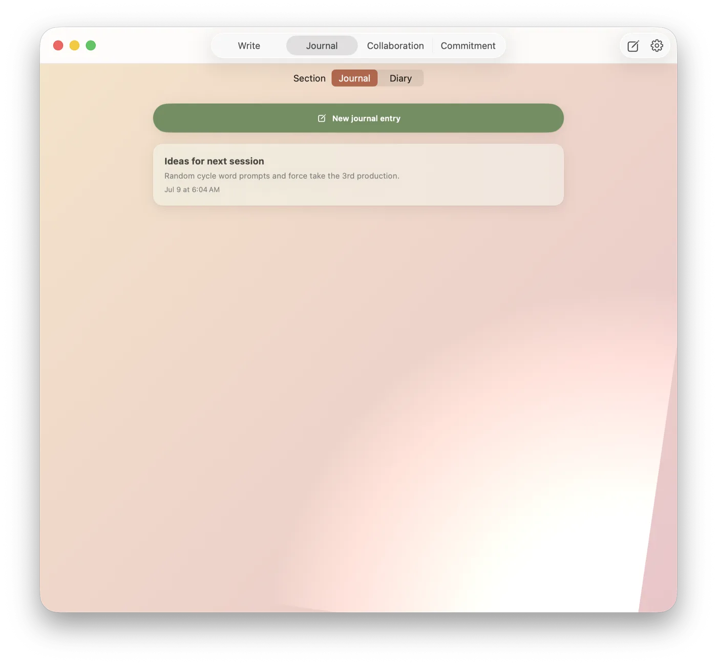 The journal list of saved entries